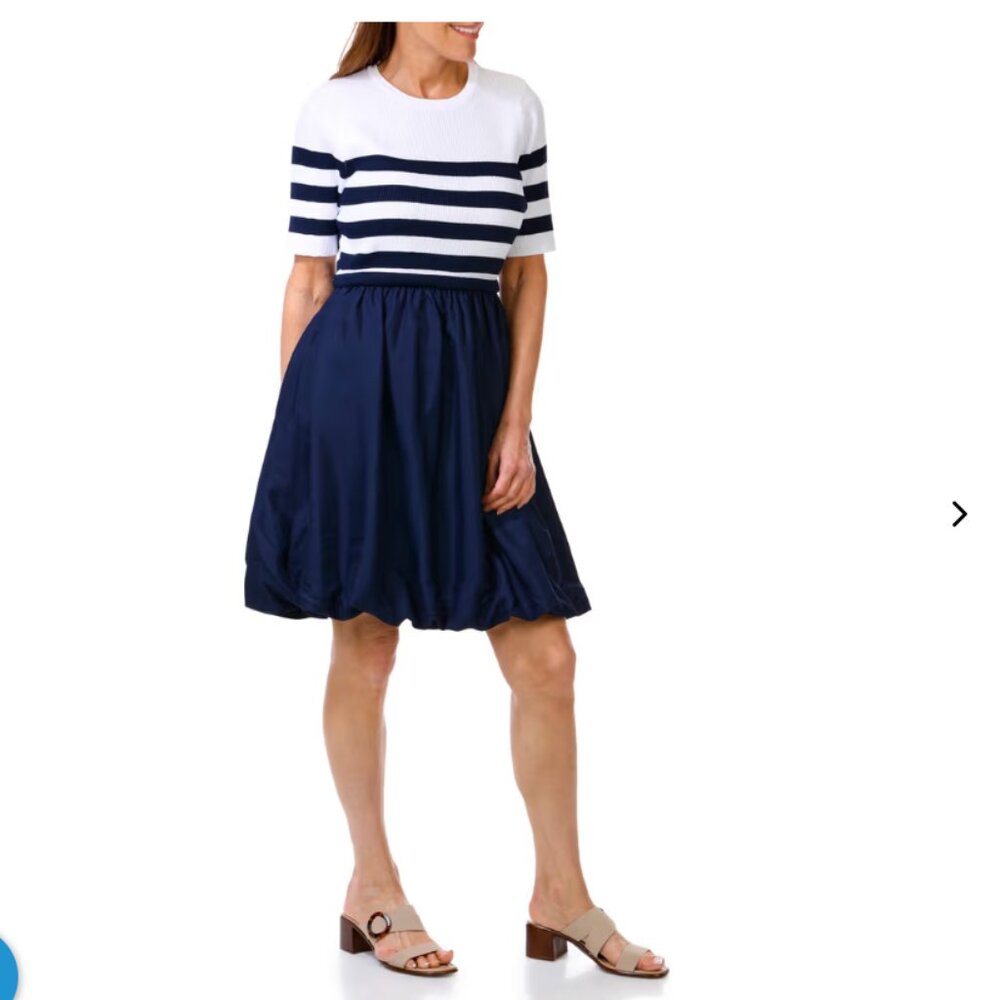 NWT Nanette Lepore Women's Short Sleeve Bubble Navy White Stripes Dress